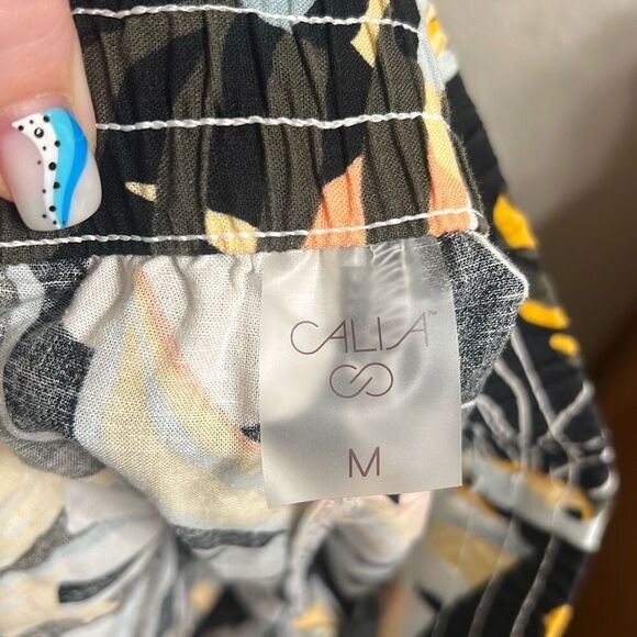 ✨Calia Multicolored Palm High Rise Inverted Pleat Pull On Linen Sz M Shorts✨ - Picture 6 of 7